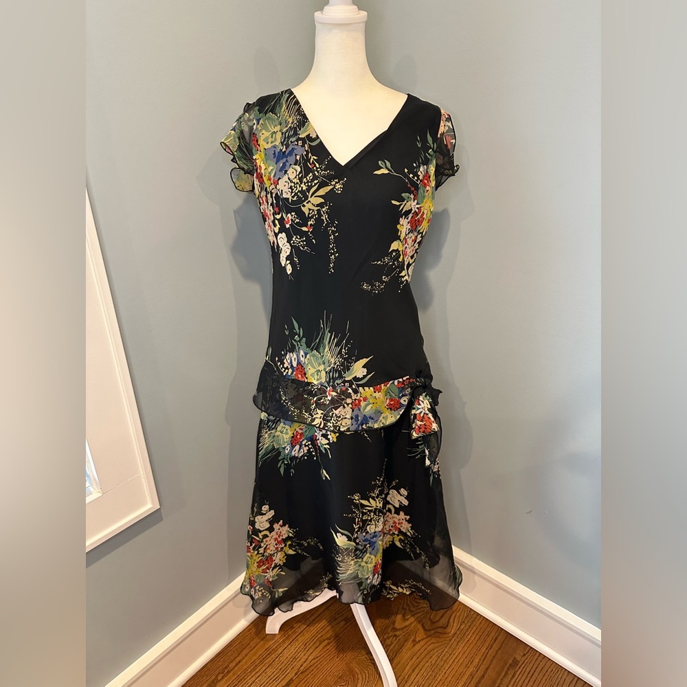 dressbarn Black Floral Midi Dress